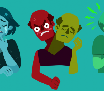 Emotions represented through colorful characters.
